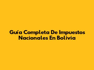 Guía Completa De Impuestos Nacionales En Bolivia