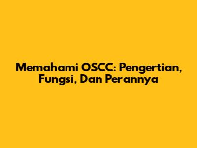 Memahami OSCC: Pengertian, Fungsi, Dan Perannya