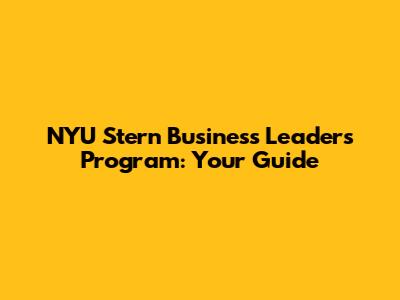 NYU Stern Business Leaders Program: Your Guide