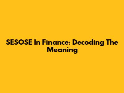 SESOSE In Finance: Decoding The Meaning